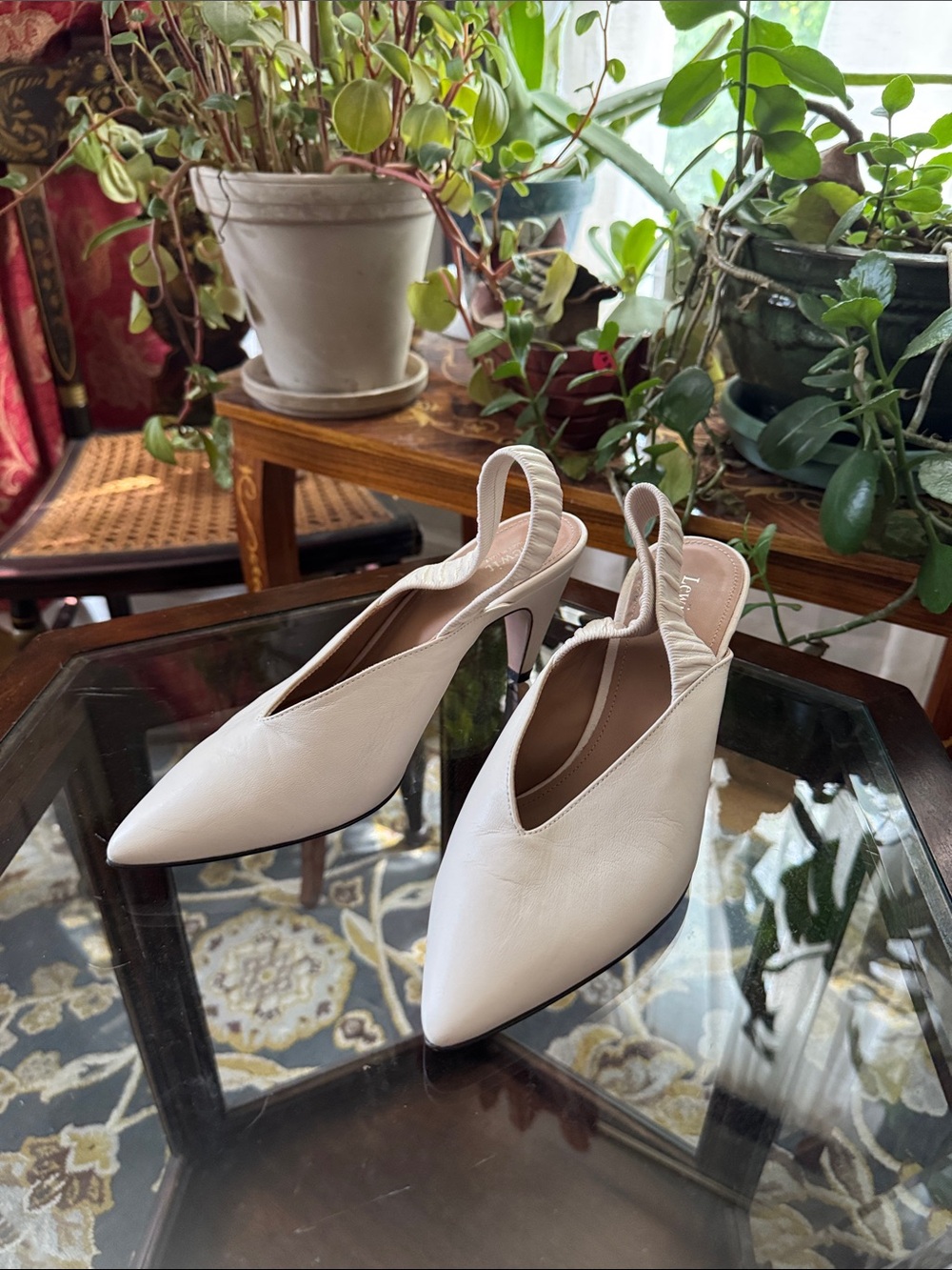 Lewit Cream Pointed Slingback Heels
